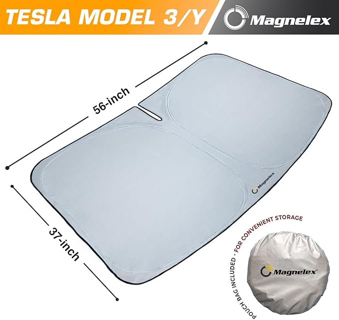 Tesla Windshield Sun Shade (Model 3/Y), Reflective Polyester Blocks Heat & Sun, Foldable Car Window Sun Blocker, Mirror Cut-Out, Fade-Resistant Sunshade, Tesla 3 Accessories