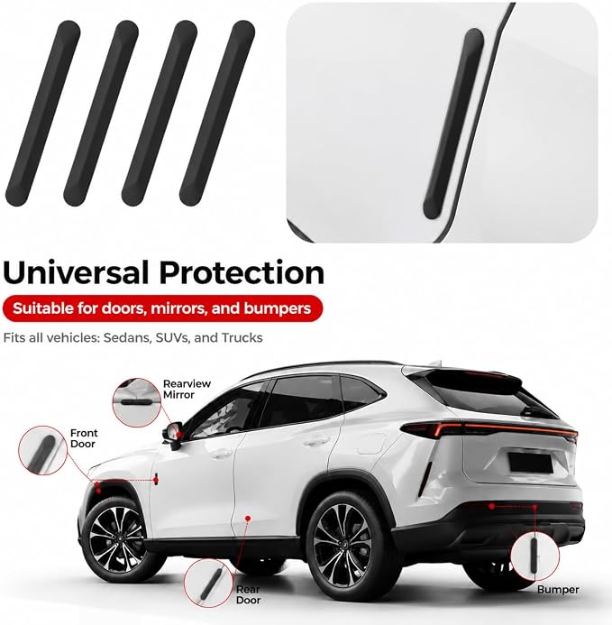 4 PCS Silicone Car Door Edge Guards, Self Adhesive Car Door Protector, Anti-Collision Crash Scratch Strips Protector, Auto Accessories Decorative Strip for Sedans Trucks SUVs (Black)