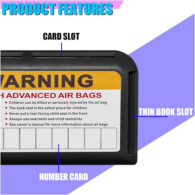Car Sun Visor Organizer, Car Registration Holder with Parking Number Sticker, Self-Adhesive Card Pocket Storage Organizer to Keep Things Tidy (Black)