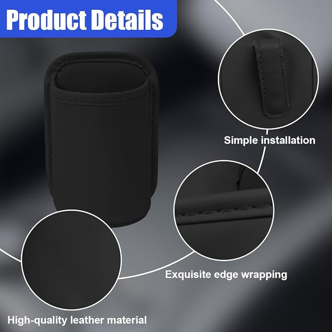Leather Car Cup Holder, Hanging Automotive Back Seat Bottle Holders, Scratch-Resistant Vehicle Door Drink Holder, Clip-On Auto Organizer Accessories for Soda Cans, Coffee (Black/2PCS)