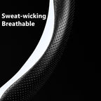 Leather Car Steering Wheel Cover, Elegant, Fashionable, Comfortable, Non-Slip, Breathable, Universal 15 inch, Black and White