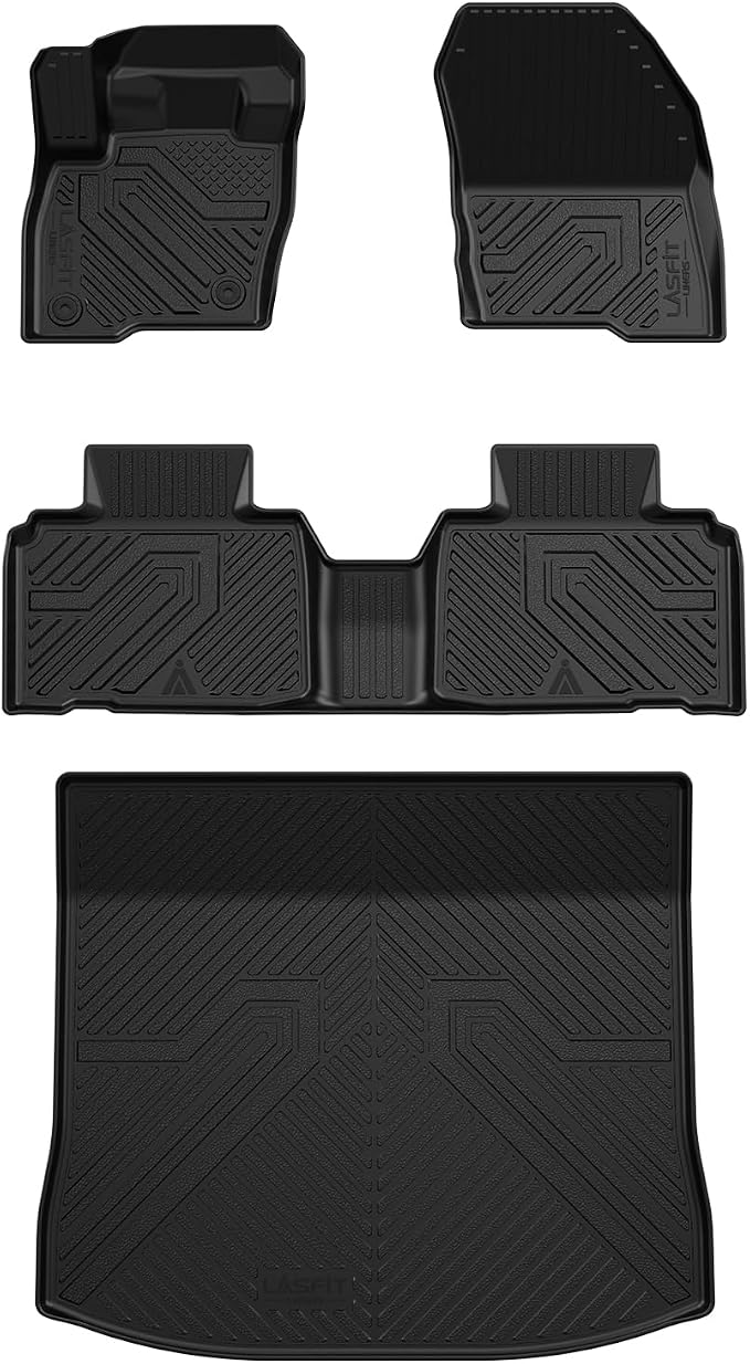 Floor Mats and Cargo Liner for Ford Edge 2015-2024 All Weather Protector TPE Car Liners Custom Fit Vehicle Accessories, 1st & 2nd & Trunk Mat Combo Set, 4pcs Black