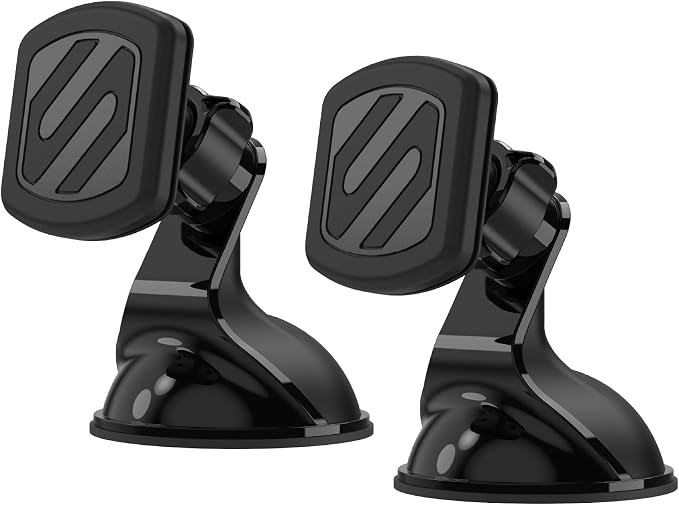 Extra Strength Suction Car Phone Mount, Magnetic Phone Holders for Your Car Windshield/Dashboard, Car Holder with 360° Rotation, Thick Metal Plate for iPhone and Android, Not MagSafe, 2-Pack
