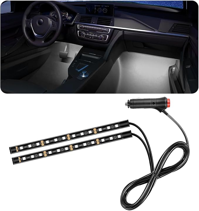 Car LED Strip Light, 24 LED RGB Auto Under Dash Interior Atmosphere Lights, Cigarette Lighter Decorative Lamp Ambient Night Light, Universal Lighting Kit Car Accessories (White)