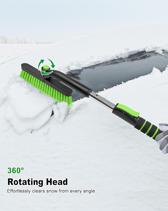 Ice Scraper with Snow Brush for Car Windshield, Upgraded Extendable Snow Brush with Foam Grip for Truck SUV Vehicle Windows