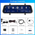 Rear View Mirror Camera with Carplay&Android Auto,9.66" 1080P Mirror Dash Cam Front and Rear with Voice Control,Night Vision,Parking Monitoring,Reverse Assist Free 64GB Card for Cars&Trucks