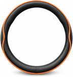 Car Steering Wheel Cover Full Surround - Soft Breathable Anti-Slip Heavyweight Safety Cover, Thick Cushioned Sports Style Universal Fit for Auto Truck SUV (Black/Orange)
