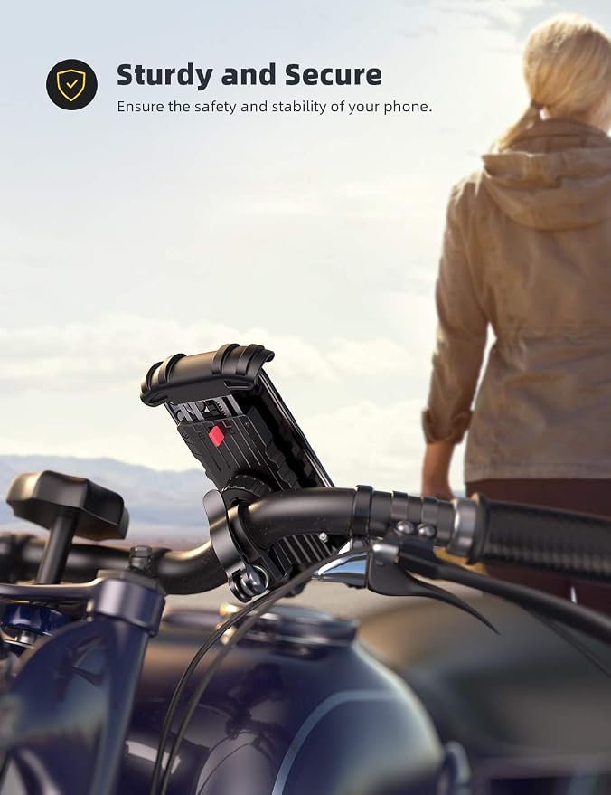 Bike Phone Holder, Motorcycle Phone Holder – 360° Handlebar Mount with Rotation for iPhone 17 16 15 14 13 12 Pro Max Plus Mini XS XR X 8, Samsung, Huawei, 4.7-6.8 Inch Smartphones – Yellow
