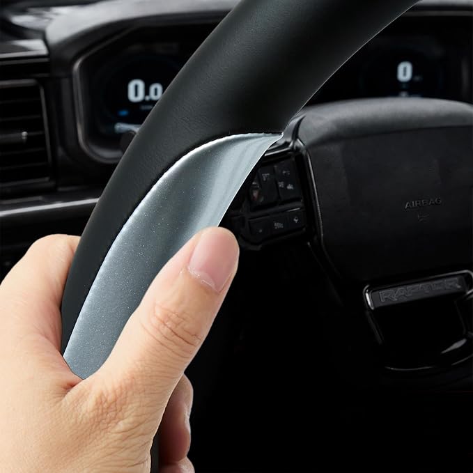 Leather Steering Wheel Cover for Chevy Silverado 1500 2500 3500, 14.5-15 inches Car Steering Wheel Cover with Non-Slip Breathable (Bright Silver)