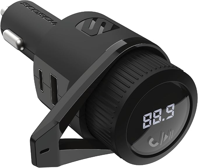 BTFM9 FM Bluetooth Transmitter Car, Dual 12W USB-C and USB-A Charging Ports, Fast Type C Car Charger, Wireless Radio Bluetooth Adapter, Hands-Free Kit for Calls, Siri and Google Assistant