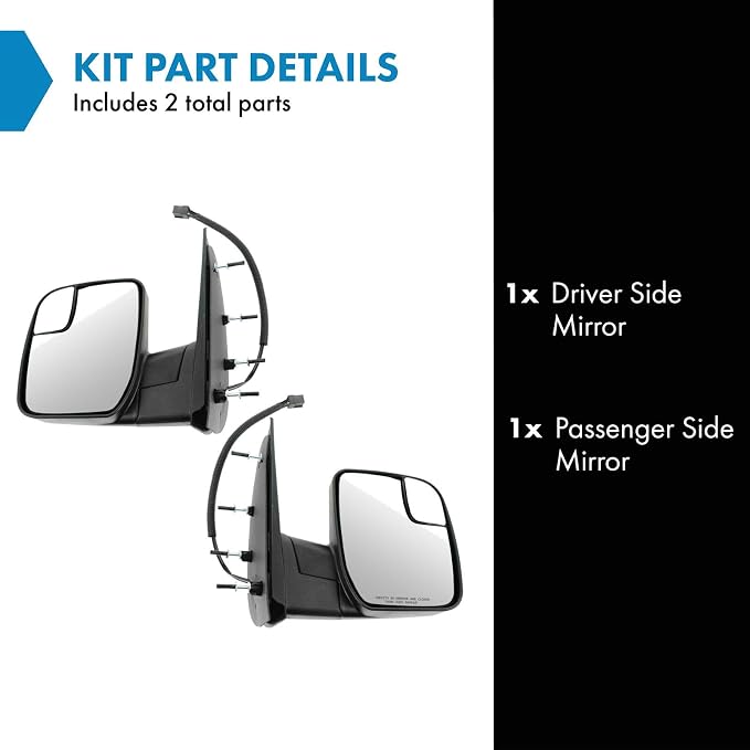 2 Piece Driver and Passenger Side Mirror Assembly Set Electric Adjustment Non-Heated No Memory Textured Compatible with 2010-2014 Ford E150 E250 2010-2017 E350 E450 FO1320396 FO1321396