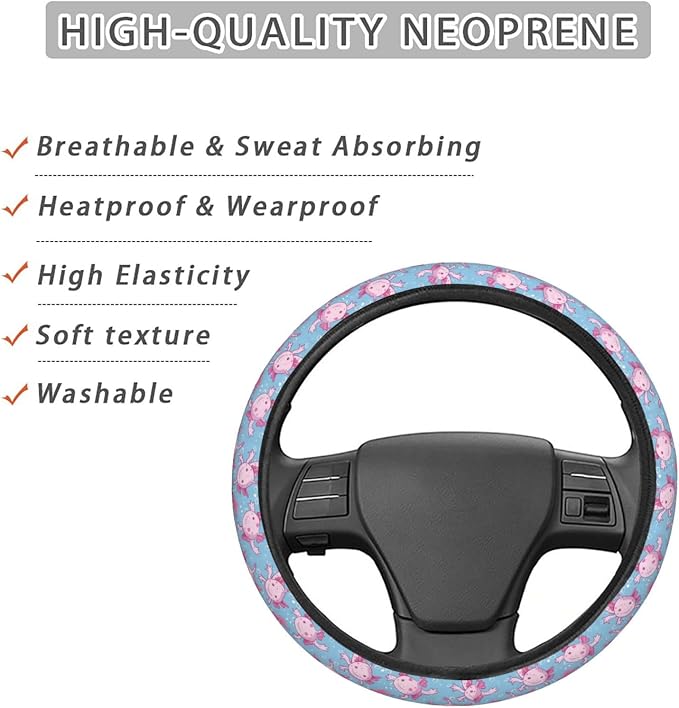 Cartoon Cute Axolotls Steering Wheel Covers Anti-Slip Elasticity Car Accessories Steering Wheel Protector Universal 15 Inch for Cars SUV Vehicle Truck
