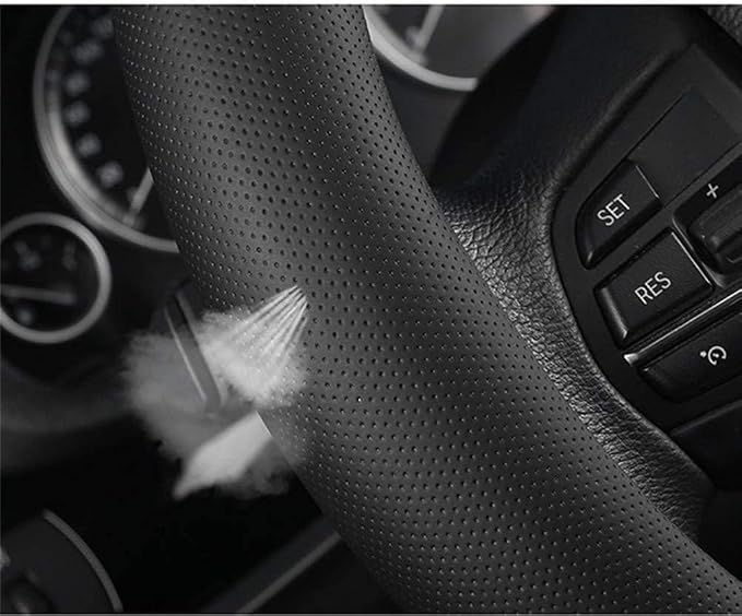 Classic Carbon Fiber Steering Wheel Cover, Universal 15 inch, Breathable Microfiber Leather, Gray
