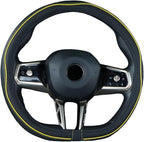 Flat Bottom Steering Wheel Cover Anti-Slip,Safety,Soft,Breathable,Durable,Full Surround,Comfortable Grip Microfiber Leather (D Shape, Black Yellow)