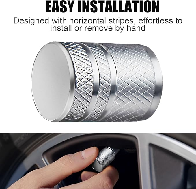 Tire Valve Stem Caps - (4 Pack) Premium Metal Air Caps with Plastic Liner, Durable, Corrosion Resistant and Leak-Proof, Universal Fit for Cars, Trucks, Motorcycles, and Bikes - Silver