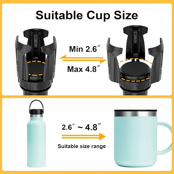 Cup Holder Expander, Automatic Car Cup Holder Expander Holds Large Water Bottles, for Yeti, Stanley, Owala Travel Tumbler & Mugs, Adjustable Arms & Extendable Base Insert Accessories (CH03T, 2PACK)