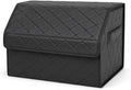 1Pack Leather Trunk Organizer for SUV & Sedans - Extra Large Foldable Car Storage Box with Lid, Adjustable Removable Dividers and Carry Handle, Collapsible Auto Cargo Organizer Black (1)