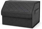 1Pack Leather Trunk Organizer for SUV & Sedans - Extra Large Foldable Car Storage Box with Lid, Adjustable Removable Dividers and Carry Handle, Collapsible Auto Cargo Organizer Black (1)