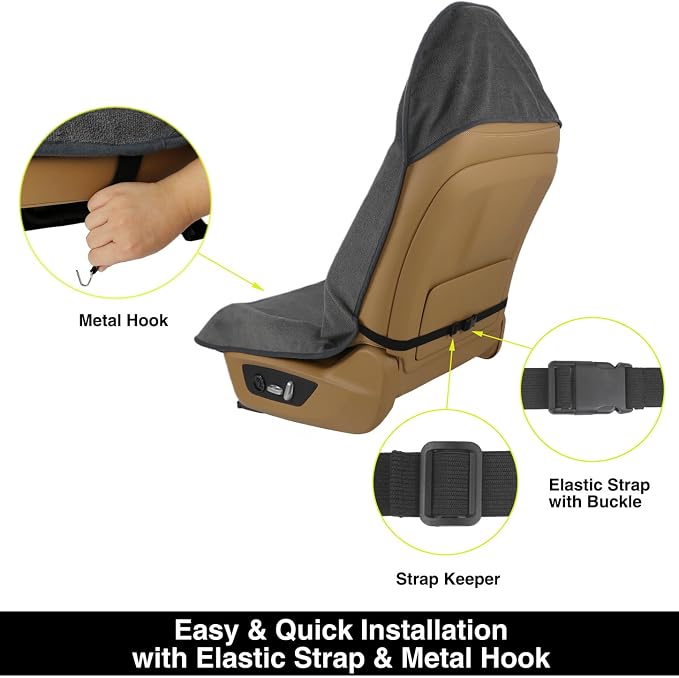 Waterproof Towel Car Seat Cover, Sweatproof Non-Slip Seat Protector, Universal Fit for Front Bucket or Rear Bench Seat of Cars, SUVs, Vans, Trucks, Compatible with Airbags and Armrests (Gray, 2 Pack)