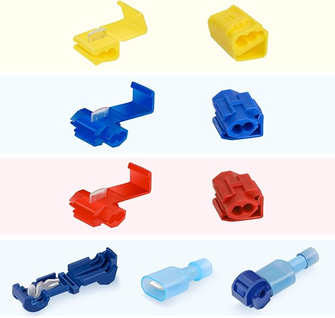 100PCS Quick Splice Solderless Wire and T-Tap Electrical Connectors 22-18 18-14 12-10 AWG T Tap Insulated Terminal Assortment Kit