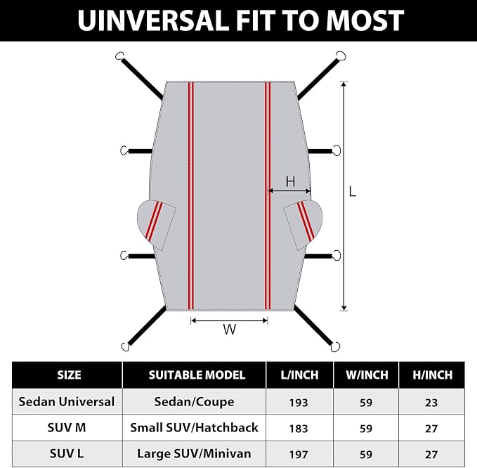 Half Car Cover for Snow, Hail Car Cover with Cotton Liner, Sunroof & Windshield Cover for Ice and Snow, All Weather Car Body Cover for Sun, Rain, Dust, Fit SUV L