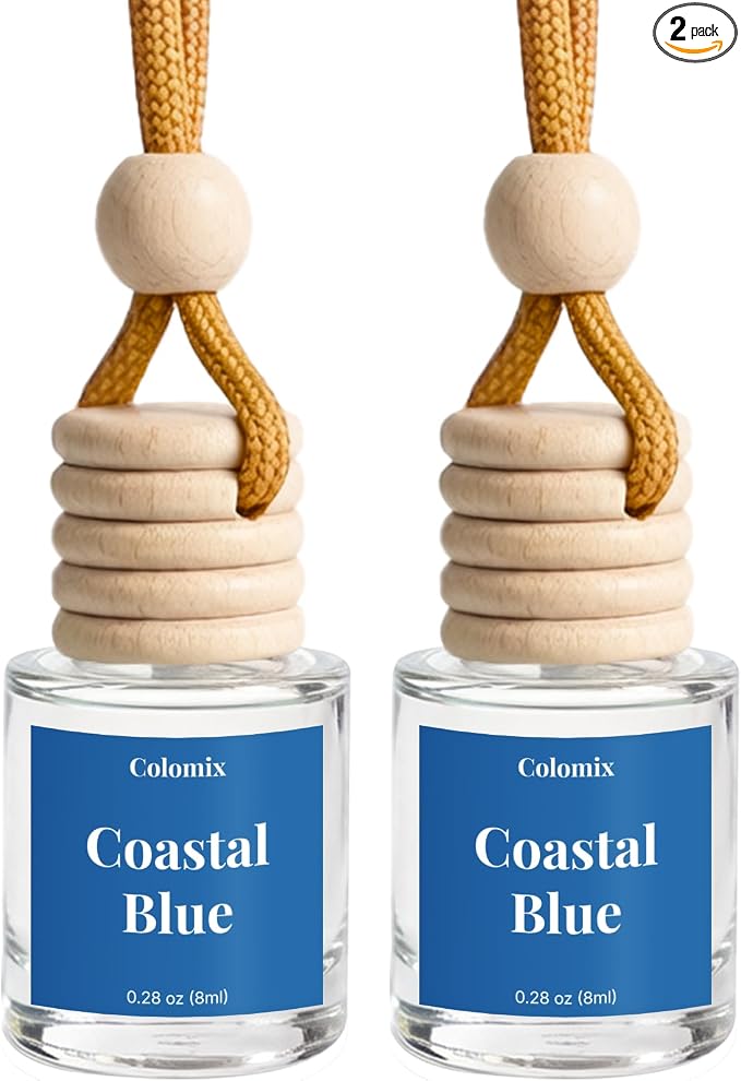 Car Air Fresheners, Coastal Blue Hanging Car Diffuser 2 Packs, Essential Oil Auto Odor Eliminator, Long Lasting Natural Scent, Car Aroma Freshener for Rearview Mirror