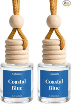 Car Air Fresheners, Coastal Blue Hanging Car Diffuser 2 Packs, Essential Oil Auto Odor Eliminator, Long Lasting Natural Scent, Car Aroma Freshener for Rearview Mirror