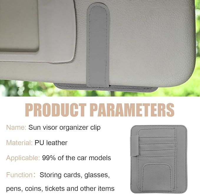 2 PCS Car Sun Visor Organizer, Small Auto Visor Organizer and Storage, Registration and Document Holder for Sunglasses, Card, Pen, Driver License, Car Accessories (Gray)