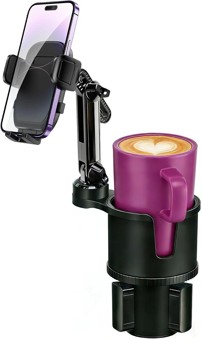 Cup Phone Holder for Car [2 in 1 Upgraded] Universal Car Cup Holder Phone Mount Long Adjustable & Rotatable Arm, Sturdy No-Shake Design, Fit with iPhone 4-7 inches Smartphones & Big Bottle