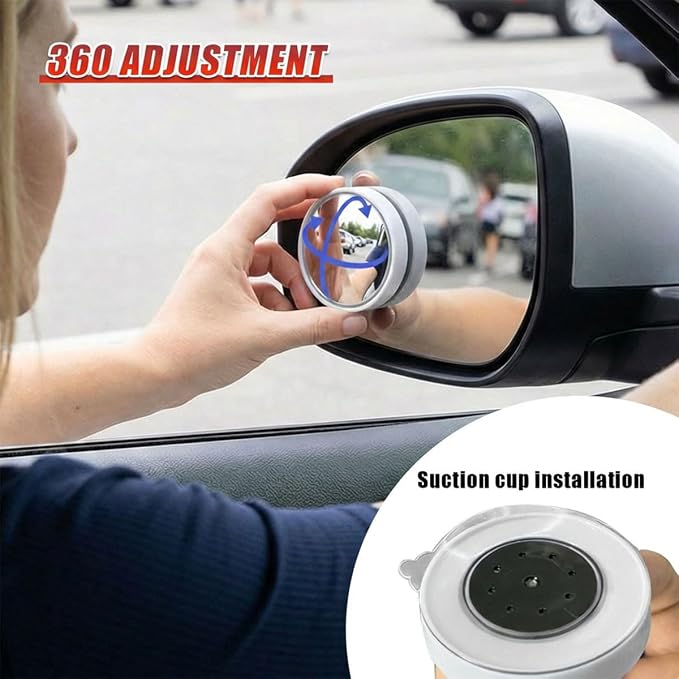 2PCS Car Blind Spot Mirror with Suction Cup, 360°Adjustable HD Glass Automotive Rear View Mirror, Universal Carbon Fiber Wide-Angle Side Mirrors for Cars, SUVs, Trucks(White)
