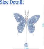 Bling Butterfly Diamond Car Accessories, Crystal Car Rear View Mirror Charms for Women, Car Decoration Lucky Gifts Hanging Interior Crystal Ornament Pendant Decor for All Cars (Light Blue)