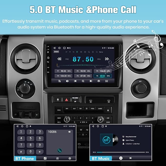 5G WiFi Car Radio Stereo for Ford F150 2009-2012,9" HD IPS Touch Display,Wireless CarPlay/Android Auto,GPS DSP RDS,Upgrade Bluetooth 5.0 AM/FM Stereo 2GB RAM 32GB ROM High-end