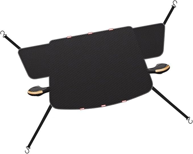 Car Windshield Sun Shade, Thickened Windshield Snow and Sun Cover with Side Window & Rearview Mirror Protector, Scratch-Resistant Aluminum Foil Sun Shade with Anti-Theft Straps (Black)