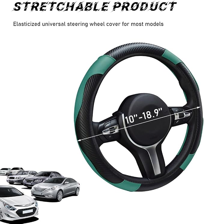 Car Steering Wheel Cover, 15 Inch Leather Breathable Auto Steering Wheel Protector, Comfortable Non-Slip Vehicle Steering Wheel Covers, Universal Car Accessories (Dark Green, with Lining)