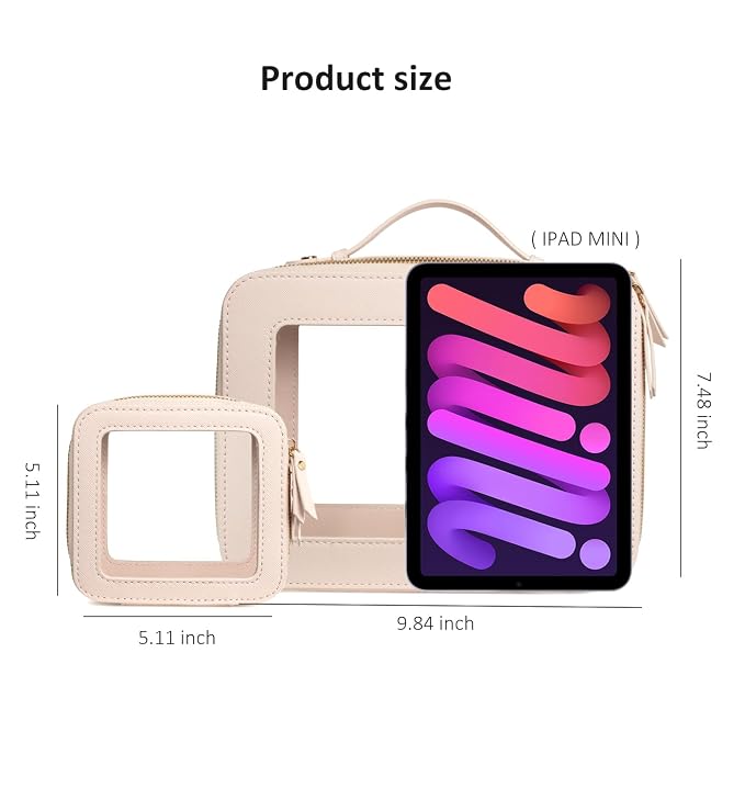 Clear Makeup Bag Organizer,Travel Toiletry Bag Cosmetic Case for Women,Portable Beach Make Up Skincare Pouch Car Organizer Bag with Zippers for Essentials(Large-Beige)