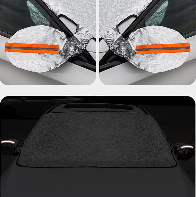 Car Windshield Snow Ice Cover with Side Mirror and Elastic Hook, 9 Magnetic Automotive Windshield Snow Frost Cover, Foldable Car Windshield Sun Shade for Most Cars, SUV/Truck/Pickup/MPV(63"x46"Inch)