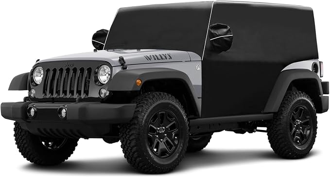 600D Cab Cover Windproof Sunshade Cover Compatible with 2007-2026 Jeep Wrangler JK JL 4 Door, 6-Layer Protection Frost Wiper & Mirror Covers Protect from Sunshine, UV, Snow, Rain