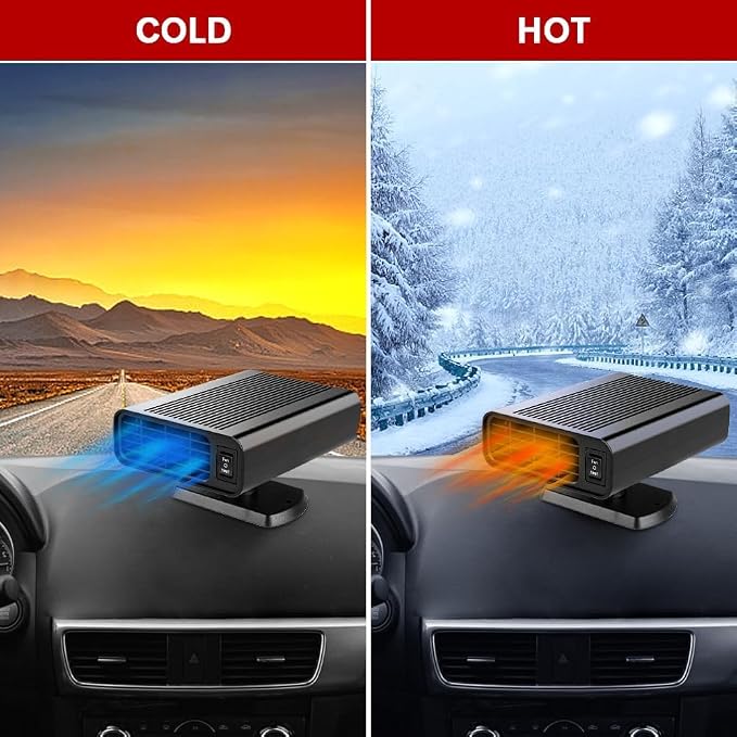 Portable Car Heater That Plugs into Cigarette Lighter, 12V Rapid 2-in-1 Heating & Cooling Windshield Defroster and Demister, Universal Vehicle Heater Fan Suitable for All Cars