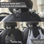 Zpana Bling Car Headreat Hook, 2PCS Crystal Rhinestone Cute Bow Vehicle Seat Back Hanger Storage for Purses Bags Grocery, Diamond Auto Rear Seat Organizer, Universal for SUV Truck Sedan (Black)