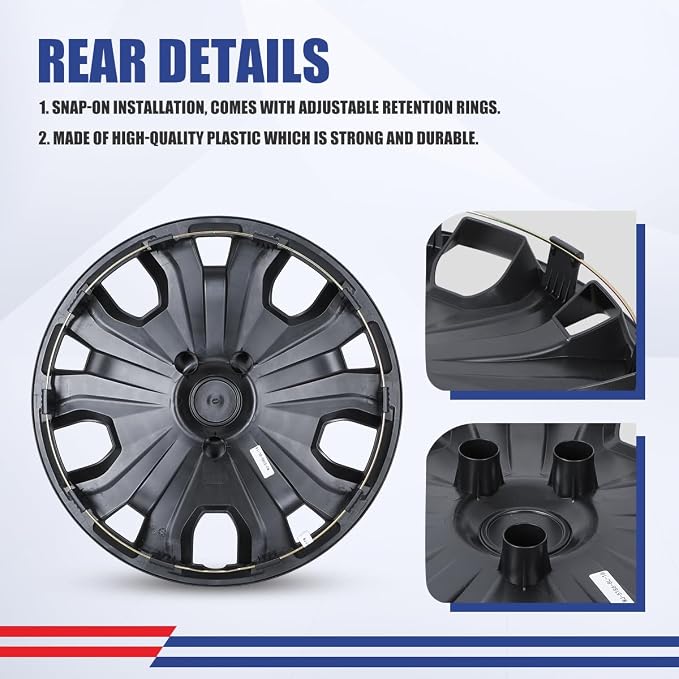 4Pcs 16 2014-2023 Wheel Hubcaps Wheel Cover Fits for Ford Transit | Connect Steel PP Material Snap-On Installation inch Car ReplacementBlack Lacquer