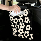 Black Flower Car Trash Bag - Waterproof Car Trash Bag Hanging Leakproof Car Garbage Bag - Washable Reusable Trash Bag for Car Interior Hanging Organizer Storage Vehicle Travelling Camping