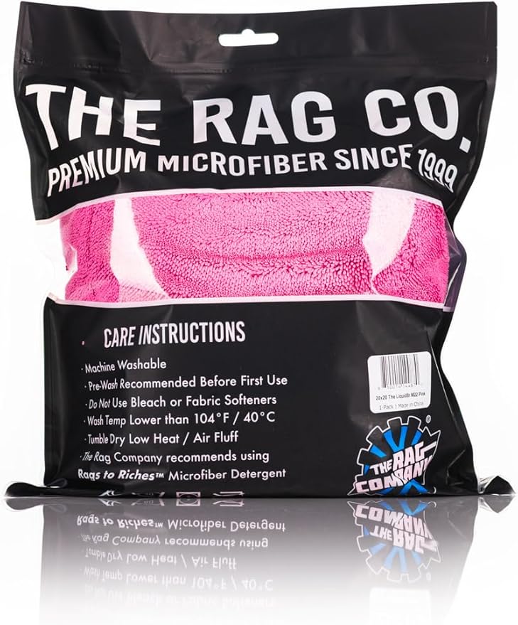 The Liquid8r M22, Absorbent 70/30 Blend Microfiber Drying Towel for Cars, Trucks, and SUVs, Safe for Detailing, Scratch-Free, Twist Loop, 2200 GSM, 20x20 Inches, Pink