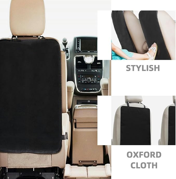 3pcs Car Seat Kick Mats Backseat Protector, Waterproof Scratch Protection Back Kick Mat Organizer, Black Sturdy Seatback Cover for Family Travel