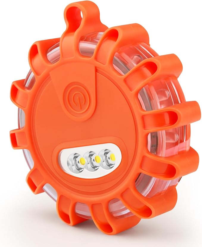 USB-C Rechargeable LED Road Flares Roadside Emergency Light, Safety Warning Flashing Flare Beacon Disc Strobe Traffic with Magnetic Base for Construction Vehicles Truck Boat(Red,4 Pack)