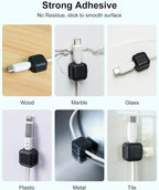 8 Pack Magnetic Cable Clips, Black Cable Management Accessories, Cord Smooth Adjustable & Adhesive Backing Cord Organizer for Office Home Organization, Desk, Wall, Nightstand, Phone, Car