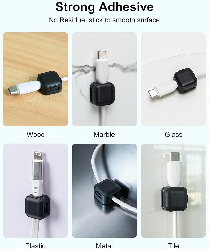 8 Pack Magnetic Cable Clips, Black Cable Management Accessories, Cord Smooth Adjustable & Adhesive Backing Cord Organizer for Office Home Organization, Desk, Wall, Nightstand, Phone, Car