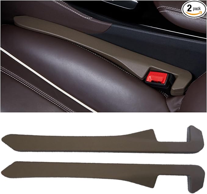 Leather Car Seat Gap Filler Universal for Car, SUV, Truck Fit Organizer Fill The Gap Between Seat and Console Stop Things from Dropping, Set of 2 (Brown)