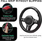 Car Steering Wheel Cover, 15 inch Carbon Fiber Microfiber Leather Elastic Steering Wheel Protector, Breathable Anti-Slip Comfortable Steering Wheel Covers for Most Cars (Black)