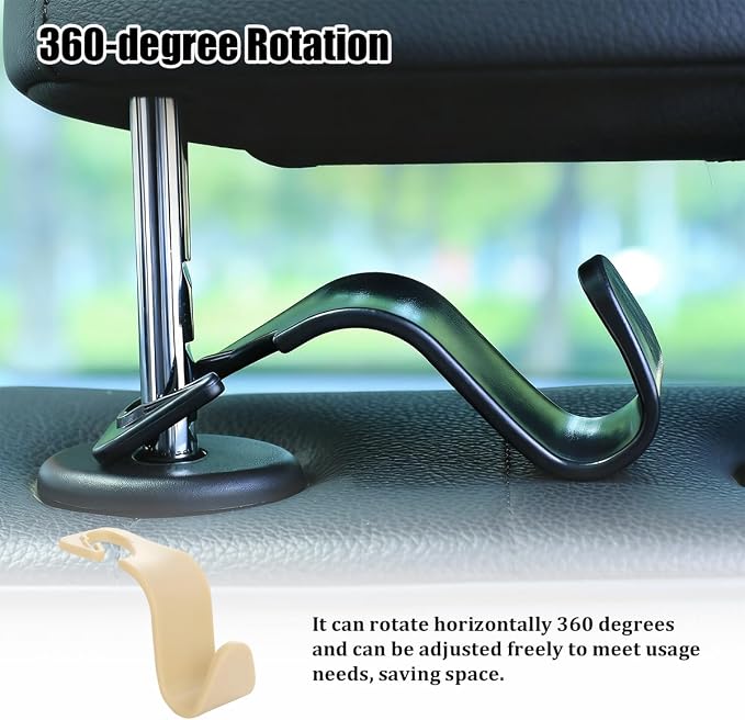 Car Seat Headrest Hook, 4PCS Vehicle Seat Back Hanger Storage Organizer for Handbag Purse Coat, Auto Interior Headrest Hook, Universal for SUV Automobile Truck (Beige)
