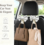 2 Pack Car Purse Hooks, Cute Bow Car Seat Headrest Hook Hanger for Purses and Bags.(white)